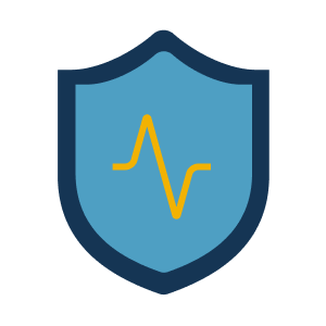 Icon of a blue shield bordered in dark blue, with a yellow, jagged line (like a heartbeat monitor or security signal) across the center.